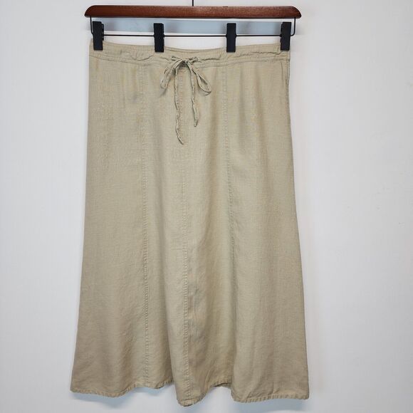 H&M Linen Maxi Skirt Size 16 34" Beige Drawstring Lagenlook Minimalist Neutral - Picture 1 of 14
